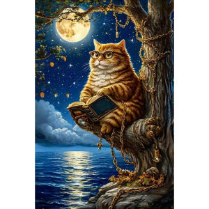 Jigsaw Puzzle 500/1000/1200/2000PCS Cat Wearing Glasses Reading Book Cute Animal Art Brain Teaser Puzzle Calming Hobby Gift