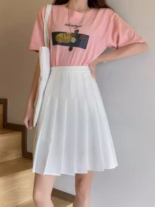 High Waist A-Line Mini Skirt for Tall Women Summer plus Size College Style White Midi Skirt Flared Skirts Elegant Simple Color