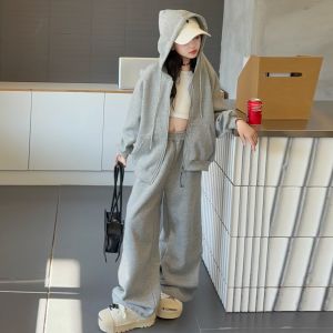 MPW | ชุดเด็กผู้หญิงฤดูใบไม้ผลิและฤดูใบไม้ร่วง ชุดสองชิ้น แจ็คเก็ตและกางเกงขายาว ซิป แฟชั่นเกาหลี เสื้อผ้าเด็ก MPW