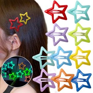 10pcs Y2K Silver Star Hair Clips for Girls Metal Snap Clip Hairpins Barrettes Hair Grip Jewel Hair Accessories