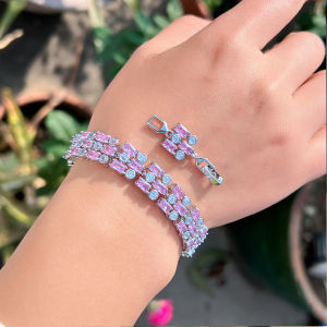 SEQUITO Exquisite Lady Wrist Pink Strand Bracelet Pave Setting White Pink Cubic Zirconia Banquet Silvery Jewelry B383