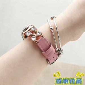 Pink Leather Bling Metal Bands for Mi Band 10 Women Bracelet for Xiaomi Smart Band 8/9/10 Wristband Jewelry Strap for Girl