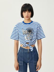 Slim Fit Cartoon Print Short Sleeve T-Shirt Womens Summer New Style Casual Comfortable Cotton Blend round Neck Top