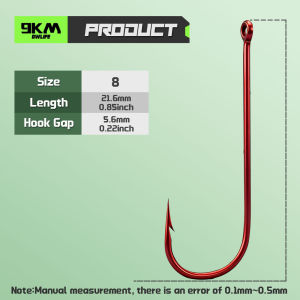 9KM Aberdeen Hook Red 50-200pcs 2X Long Shank Light Wire Fishing Hook for Sunfish Small Bass Trout Freshwater Fishing