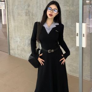 Fall New plus Size Womens Korean Style Long Sleeve Dress Collar Stand up Slimming Meat Covering Commuter High End Feeling