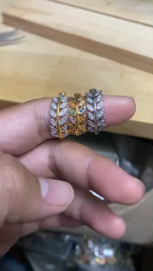 แหวนแฟร์ชั่น แหวนใบมะกอกฝังเพชร ชุบ24k ฟรีไซต์