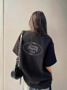 Áo Thun Cotton Tay Ngắn in Chữ Nghệ Thuật Giản Dị Thoải Mái Thường Ngày Cho Nữ Mùa Hè 2025 Thời Trang Chống Khuẩn