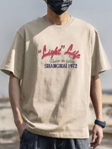 ญี่ปุ่น Retro Heavy Duty ผ้าฝ้าย 100% แขนสั้นเสื้อยืดสําหรับชายหลวม INS อินเทรนด์สไตล์ฮ่องกงอเนกประสงค์อเมริกันการจับคู่