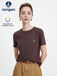 Navigare | Brown Round Neck Short Sleeve Knit T-shirt