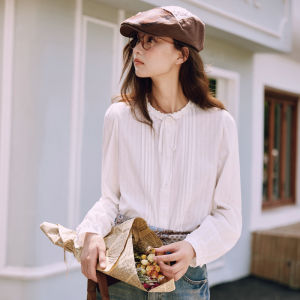 BY IHAPPY | Áo Sơ Mi Cổ Tròn Viền Ren Trắng Bằng Cotton