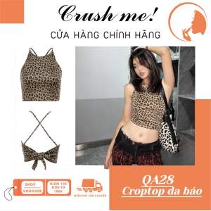 Crush me QA28 Áo ba lỗ cổ yếm croptop hở lưng buộc nơ da báo da beo hot trend phong cách cyber y2k leopard vibe ootd ig