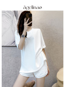Pure Cotton Sleepwear Womens Summer New Outwear White T-Shirt Short Sleeve Shorts Home Clothes Set Casual Home Scene