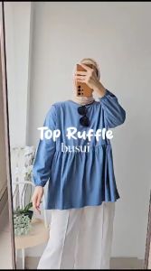 Emikoawa Atasan Wanita Baju Kaos Ruffle Oversize Busui Lengan Panjang