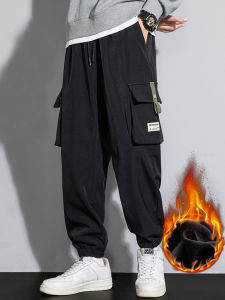 กางเกงลำลองบุขนหนานุ่มสำหรับผู้ชายฤดูหนาว กางเกงวิ่งออกกำลังกายกลางแจ้งกันลมอุ่นสบายสำหรับวัยรุ่น กางเกงคาร์โก้หลายกระเป๋า