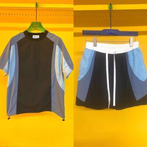 High-End Summer Lightweight Contrast Color Short Sleeve Mens Casual Sports Suit Trendy Versatile T-Shirt Shorts Two-Piece Set
