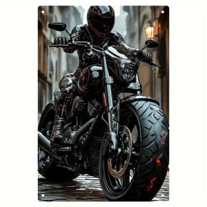 CIFbuy | CIFBUY Retro Biker Rider Xe Máy Kim Loại Tin Sign Wall Art Nhôm Mảng Trang Trí Cho Những Người Yêu Thích Xe Máy