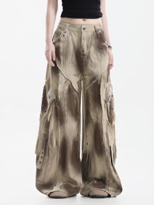 zuocisankon | Retro Distressed Tie-dye Cut Oversized Pockets Wide-leg Jeans