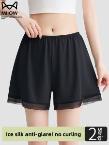 MiiOW | Black Lace Safety Pants Womens Loose Home Shorts Underwear Ice Silk Bottoming Shorts Summer Anti-Light Walking Pants