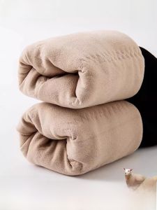 MiiOW | Quần len lông cừu dày đặc cho nữ mùa đông 2024 Quần dài cotton ấm áp bên trong có thắt lưng ngoài trời