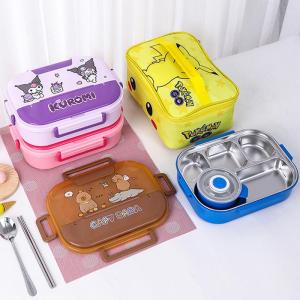 Large Size 304 Stainless Steel Lunch Box Cute Student Bento Box with Bowl Divided Cartoon Office Workers Lunch Box