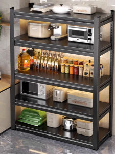 Thickened Kitchen Stand Shelf Microwave Storage Rack Home Multi-Functional Storage Shelf Easy to Clean Carbon Steel Ground Stand Shelf