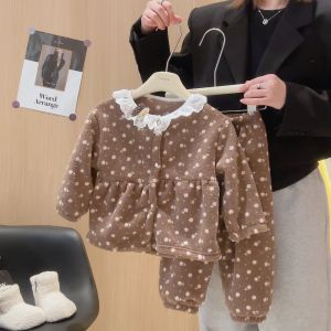 ชุดเครื่อง แต่งกายเด็กหญิงพิมพ์ลายการ์ตูนป้องกันความร้อนชุดนอนลูกไม้สุดน่ารักคอเสื้อ