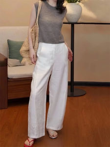 High Waist Wide Leg Pants Womens Casual Trousers Summer Thinming Long Pants Floor Length Single Button Loose Fit Pear Shape