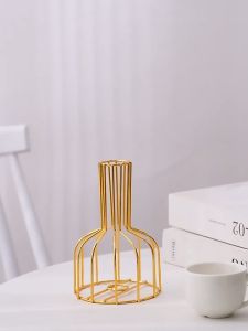 Nordic Wrought Iron Feather Vase Golden Hydroponic Glass Vase Ornaments Living Room Dining Table Decoration Dried Flower Flower Insert Green Dill Hydroponic Home Furnishings for Eternal Flower Vace