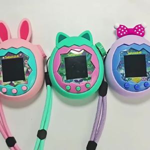 Cute Cat Liquid Silicone Resistant Case Cover For Tamagotchi Paradise W/Lanyard Game Protection Accessories