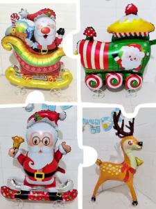 Merry Christmas theme 35 inches Santa Claus Train Deer Elk with wheels party decoration aluminum foil balloon