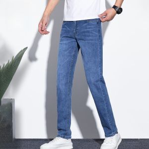 ROMON | Romon Mens Slim Fit Casual Straight Leg Jeans Spring Summer 2025 New Business Casual Trousers Elastic Mid Waist Long Pants