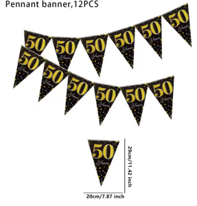 Black Gold 30th 40th 50th 60th Milestone Pennant Banner Adult Triangle Flag Garland Anniversaire Birthday Party Decor Supplies