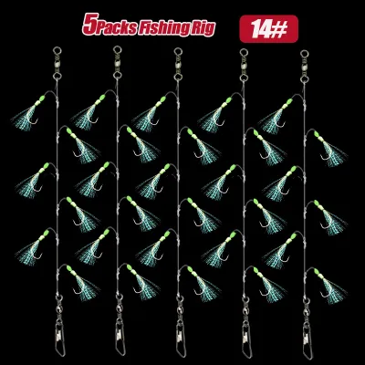 TAKBAS 1/5 Packs Sabiki Rigs Fishing Bait Rigs Luminous Sea Fishing Rig with High Carbon Fishing Hooksfor Fresh/Saltwater