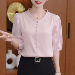 HUAXUNRAN | New Fashionable Slimming Short Sleeve Shirt for Middle-aged Women