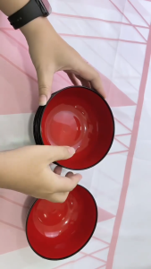 Alat dapur serbaguna Mangkok Bulat Melamin Merah Hitam Indomie Rumahan Tebal/ Mangkok Ramen Ukuran 15 cm 700 ml