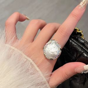Natural Baroque Pearl Ring for Women Luxury Sensation Wide Face Fashionable Index Finger Ring Elegant Personality Accessory