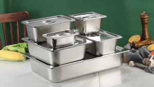 304 stainless steel hotel covered flat bottomed pan buffet food storage rectangular tray set