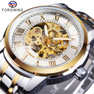 FORSINING 349 Mens Manual Mechanical Watch Skeleton Dial Steel Strap Business Clock Elegant Wrist Watches for Man reloj hombre