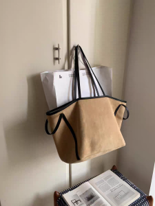 Suede Tote Bag Womens Large Capacity Single Shoulder Underarm Bag Autumn Winter Frosted Deer Skin Handbag Korean Style Bag