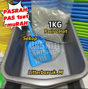 Paket toilet kucing litterbox bak & pasir 1kg &sekop PASRAH (PAS 1set muRAH) Cat litter box 1set bak pasir kucing bisa dicuci penghilang bau