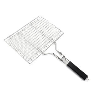 [Vodool Brand Center]BBQ Grilling Basket Wooden Handle Outdoor Camping BBQ Rack with Detachable Handle Grilling Basket 8.6*12.6 Inch for Fish Vegetables Steak Shrimp Chops