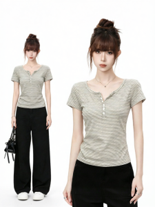 AUDISTY | Áo Thun Sọc Cổ Henley Slim Fit