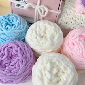 100g Towel Yarn Microfibre Polyester Yarn Chunky Crochet Knitting Cotton Benang Kait Bulus bulus Towel Cord Ball Cake Towel Yarn Benang 冰条线