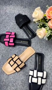 Sandal Selop Wanita Motif Catur Elegan | Sol Karet Nyaman | Sandal Flat Santai | Promo Murah