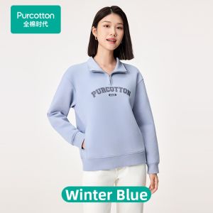 Purcotton | Ladies Velvet Feeling Thick Air Layer Half Zipper Sweatshirt