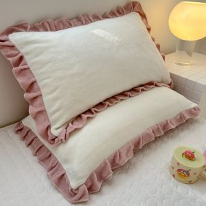 Thickened Milk Velvet Coral Fleece Pillowcase Pair 48cmx74cm Lace Design Single Person Pillow Core Inner Case Bedding Accessories