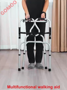 Adjustable Stainless Steel Adult Walker with Foldable Design and Cushion - Enhanced Mobility for Elderly and Rehabilitation
