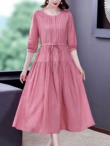 NUANKONG | V-Neck Big Size Waist Cinching Slim Dress Spring Summer New Arrival