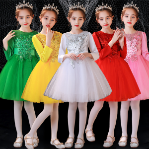 Đầm Biểu Diễn Dài Tay Cho Bé Gái Đầm Xòe Xếp Nếp Cho Bé Gái Đầm Biểu Diễn Khiêu Vũ Cho Trẻ Mẫu Giáo Đầm Hợp Tác Hợp Xướng Cho Học Sinh Tiểu Học