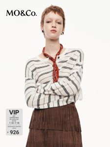 MO&Co. | Lightweight Merino Wool Striped Henry Neck Knitwear
